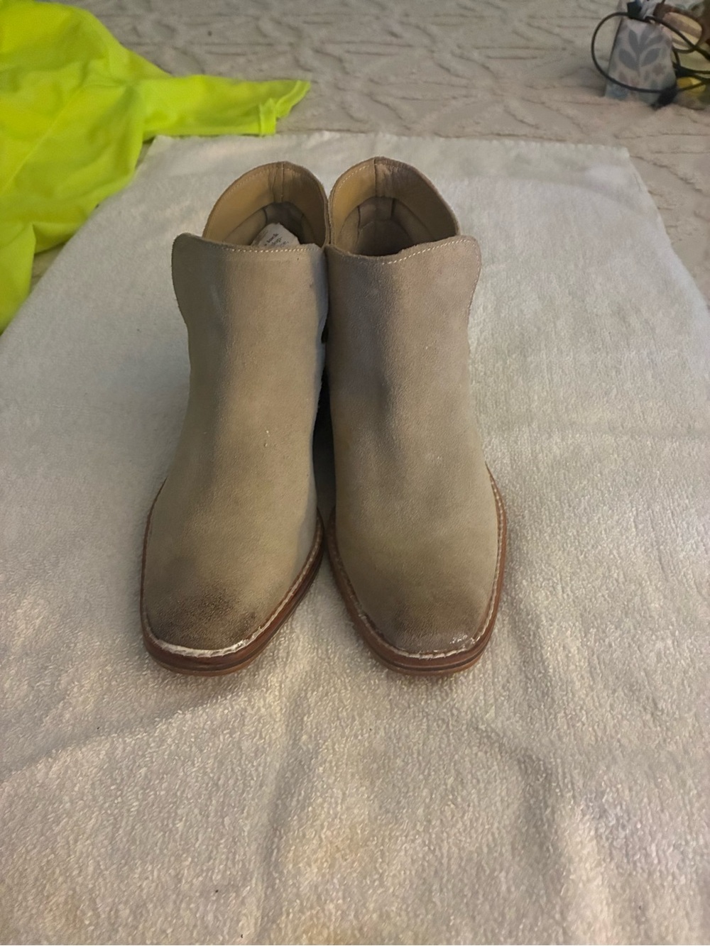 Diba True Neutral beige distressed Suede Ankle Booties - Slip-On Chelsea Style